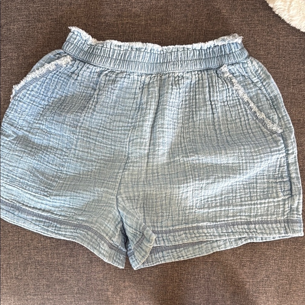 Aerie High Waist Blue Shorts with Crinkled Texture